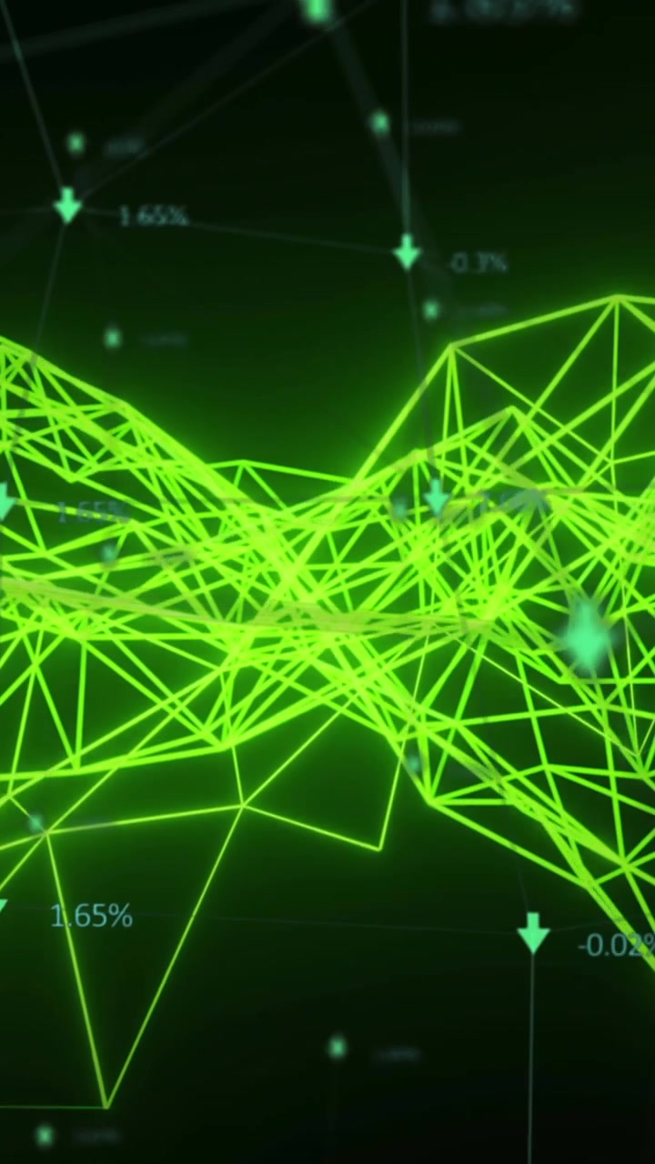 Animation of data processing and shapes on black background