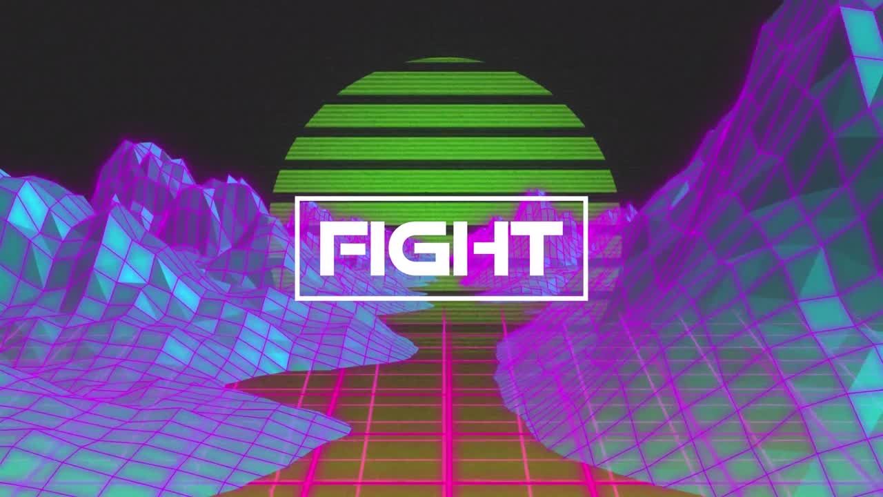 검은 바탕에 디지털 산 위에 싸움 텍스트의 애니메이션