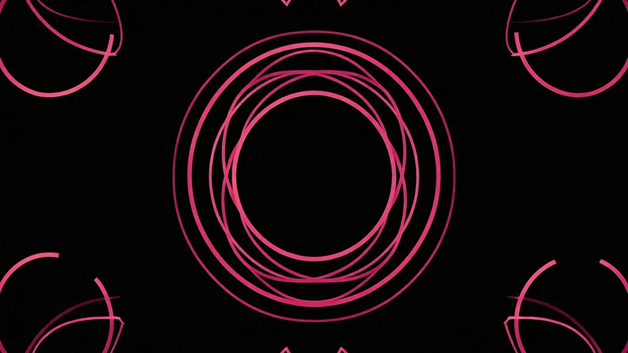 Abstracte animatie van roterende roze cirkels op een zwarte achtergrond