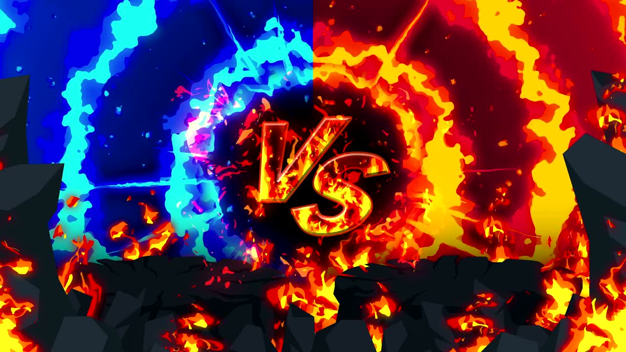 animación de fuego de dibujos animados. fondo de bucle de llama. competencia. juego de batalla. versus icono. vs icono.