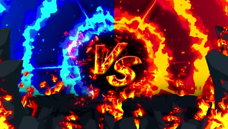 animación de fuego de dibujos animados. fondo de bucle de llama. competencia. juego de batalla. versus icono. vs icono.
