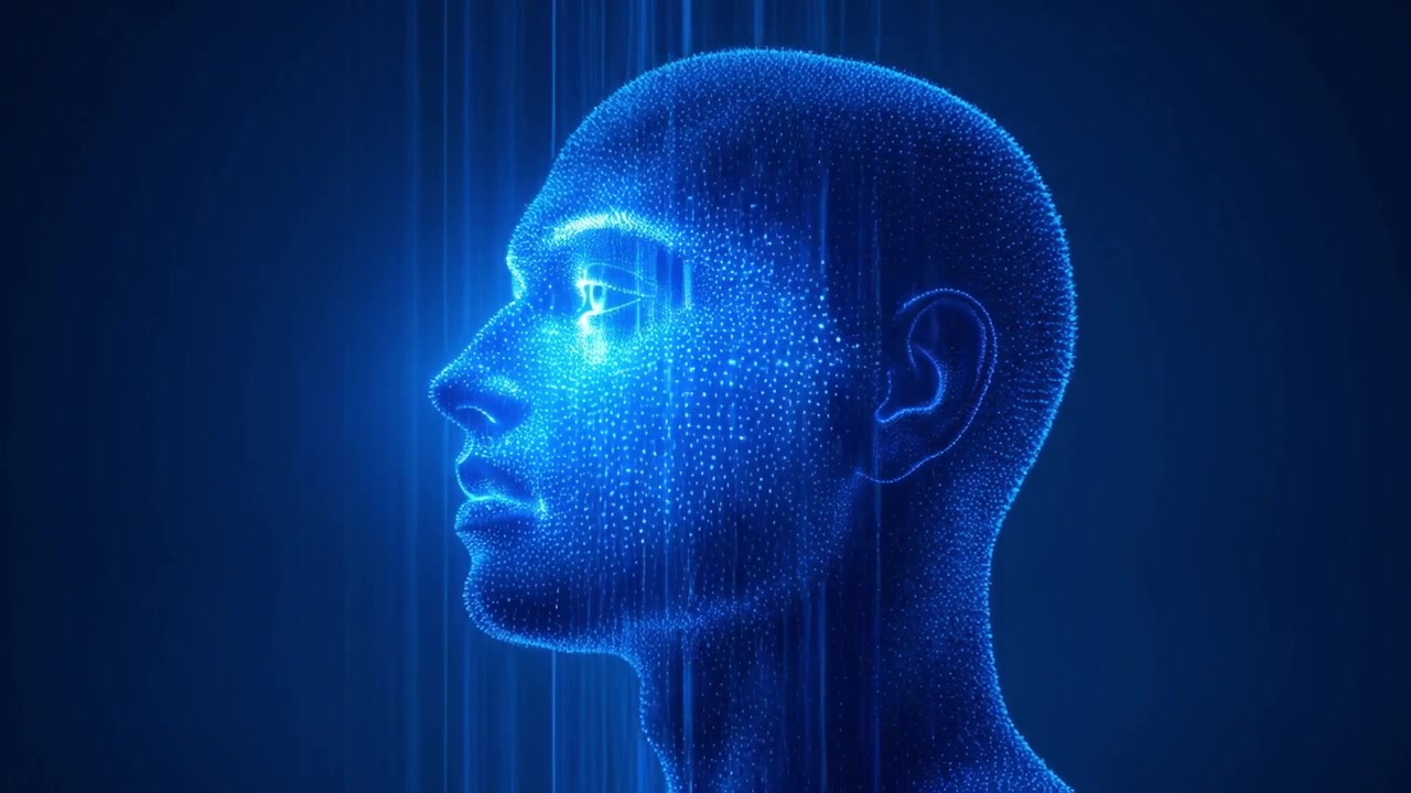 Digital Human Head Scanned by Blue Light Beams