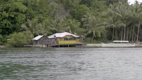 tropical bungalow on the amazing beach with a palm tree forest in the background