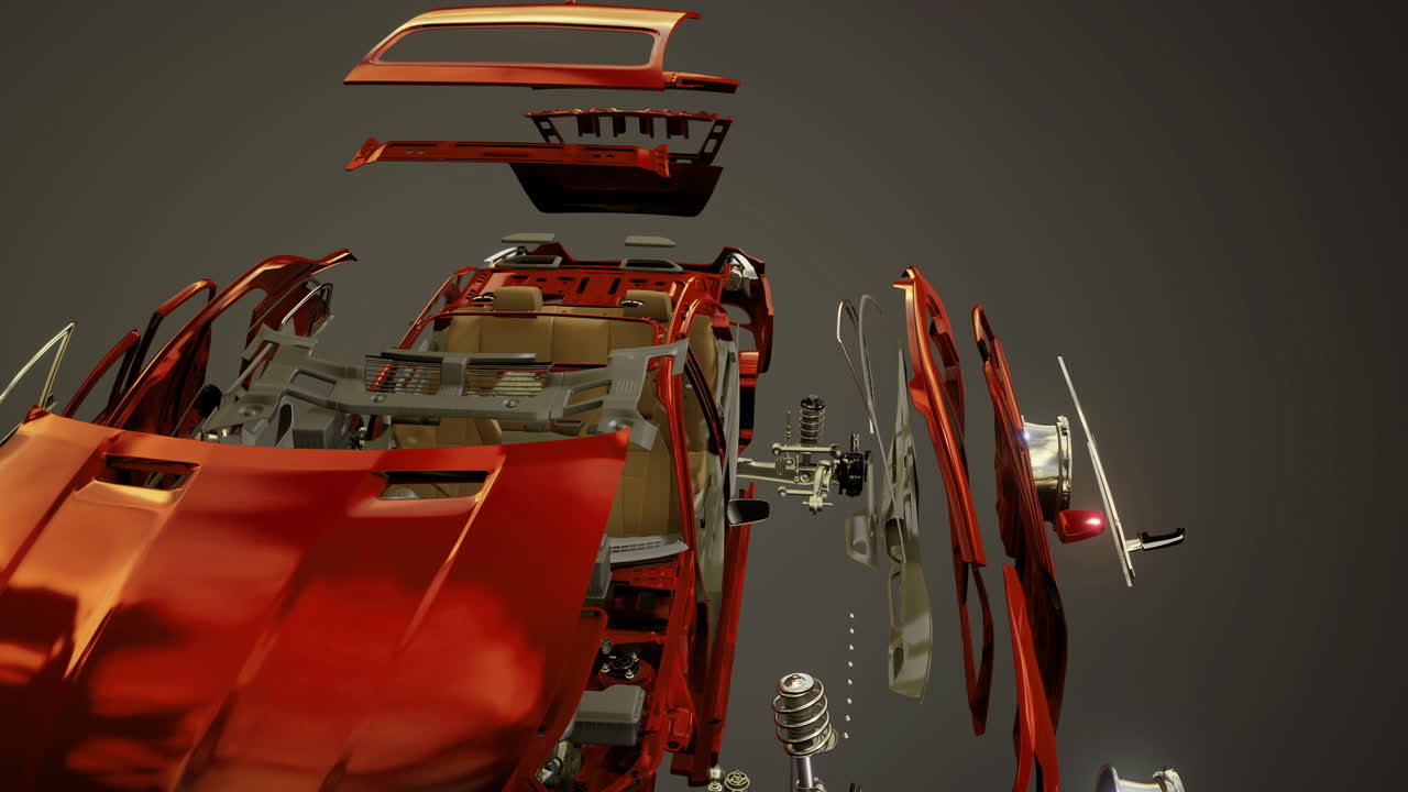 Disassembled car parts showcase intricate design and engineering marvels