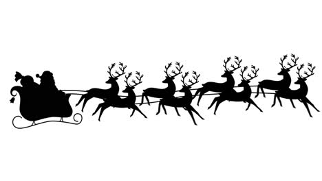 Digital-animation-of-black-silhouette-of-santa-claus-in-sleigh-being-pulled-by-reindeers