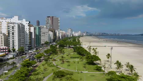 Aerial-view-over-the-Municipal-Park-Roberto-Mario-Santini,-in-sunny-Santos,-Brazil