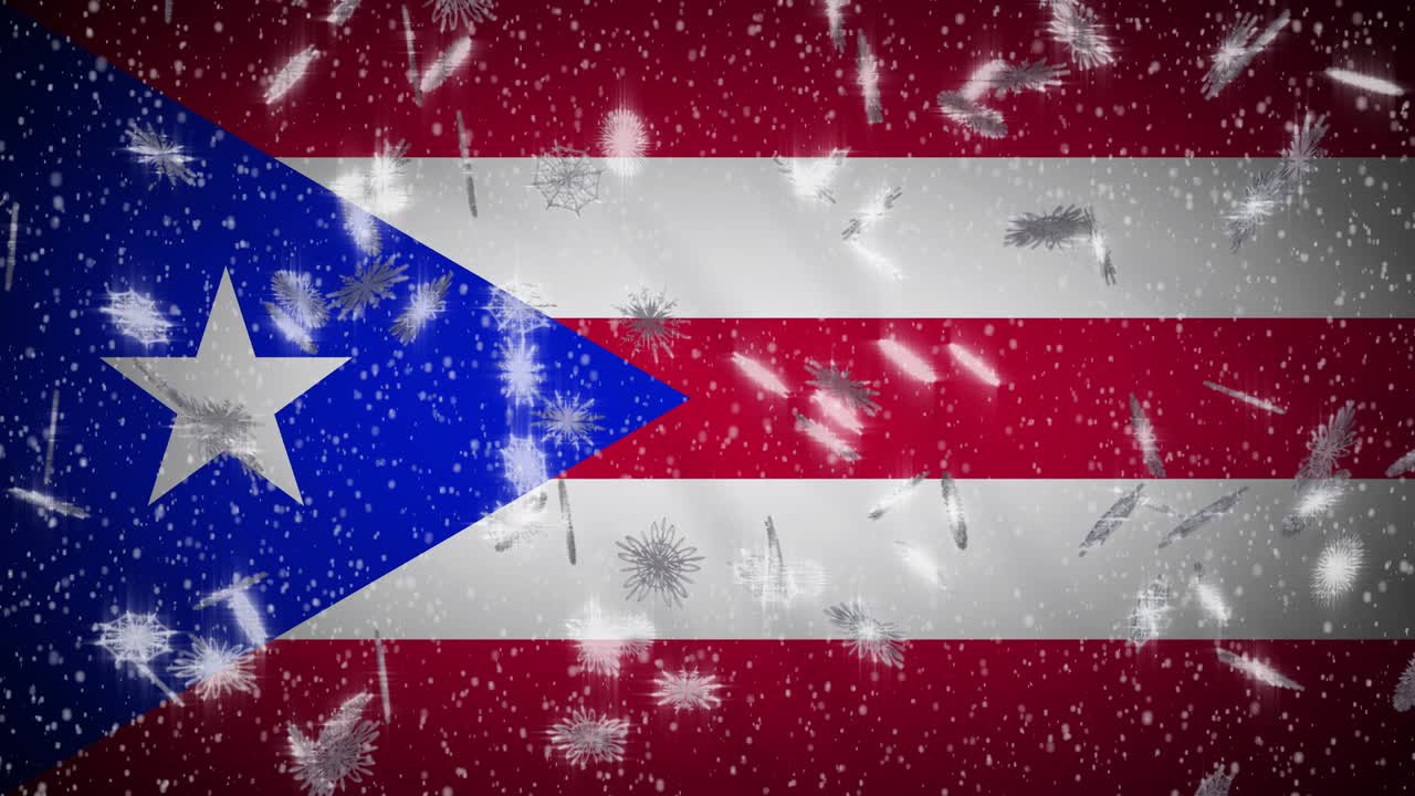 푸에르토리코의 발은 눈이 떨어지는, 새해와 크리스마스 배경,