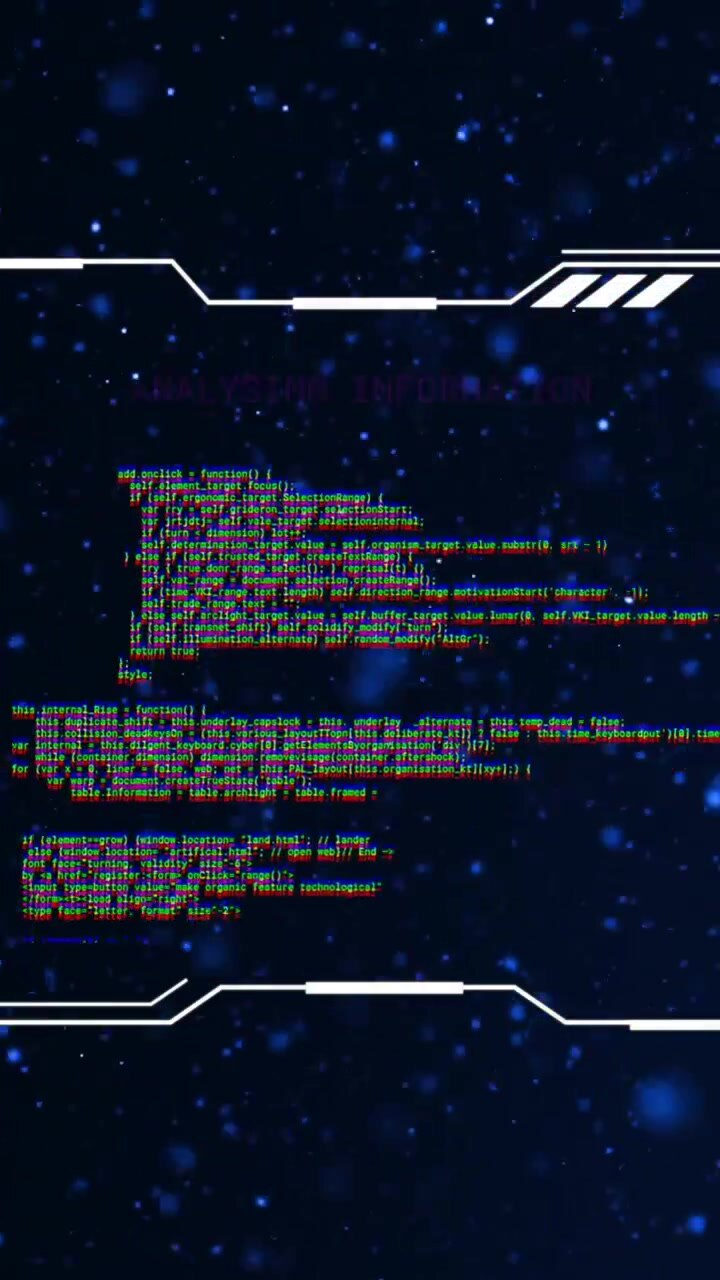 Animatie van een haperende interface die informatie analyseert over blauwe lichtvlekken op een zwarte achtergrond.