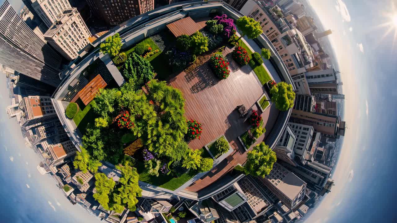 Urban Rooftop Garden Panorama