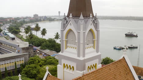 bird's eye view of saint joseph's metropolitan cathedral at the seafront in dar es salaam city tanzania