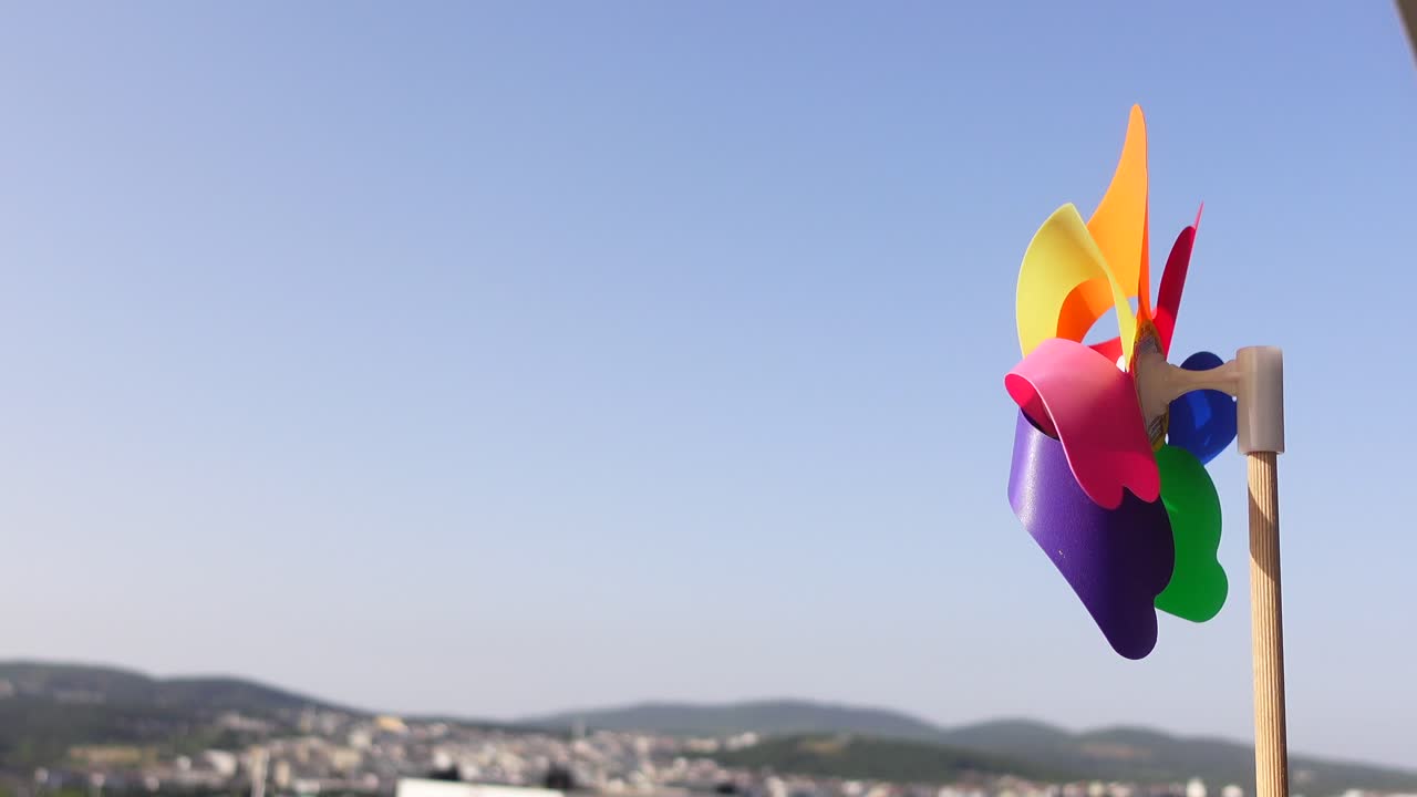 Colorful Windmill Against a Clear Sky