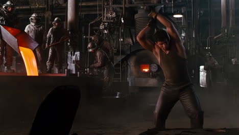 industrial foundry scene with workers