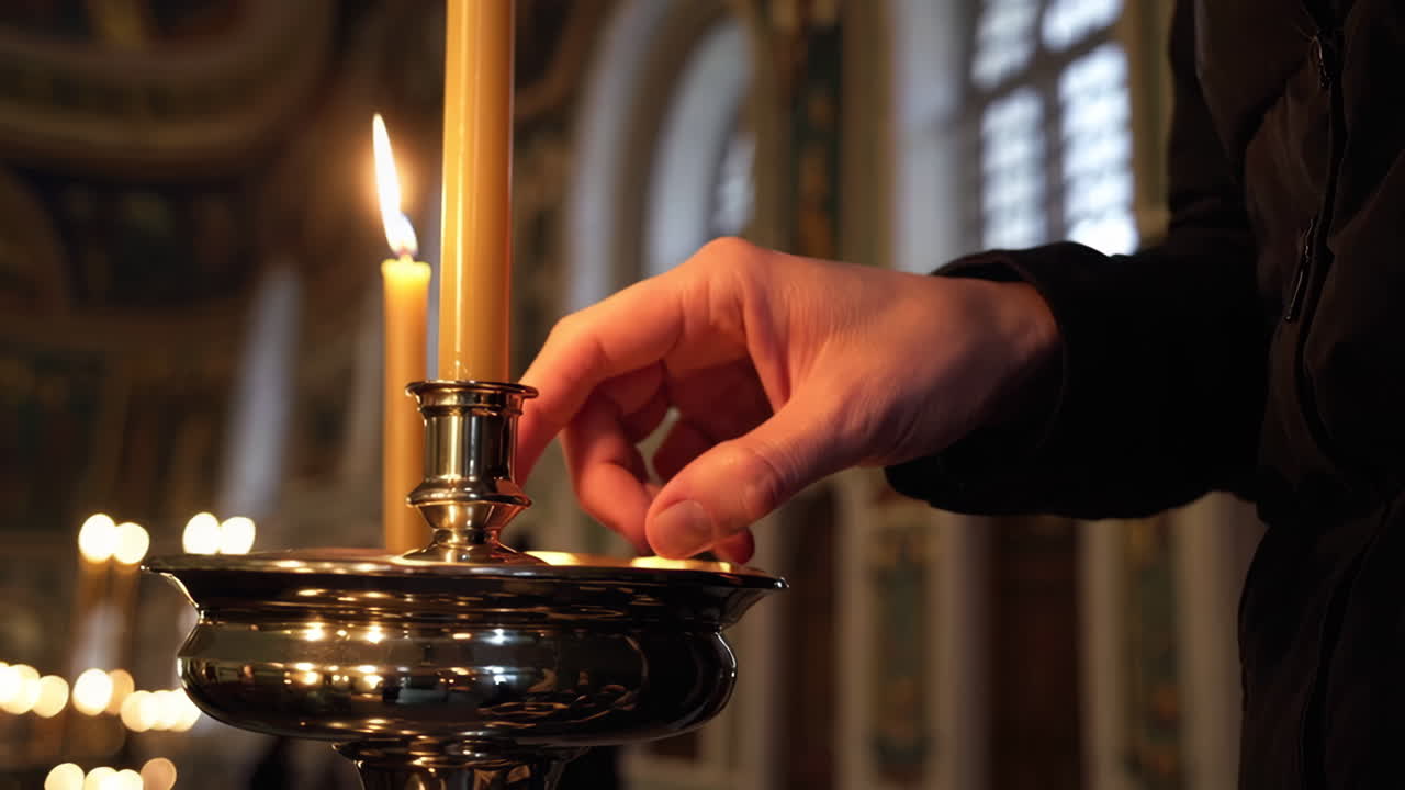 encendiendo velas en una iglesia