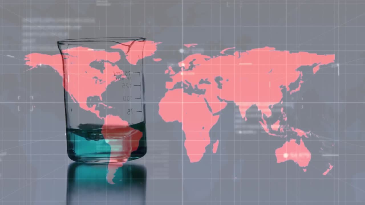 측정 컵 위 에 있는 세계 지도 의 애니메이션