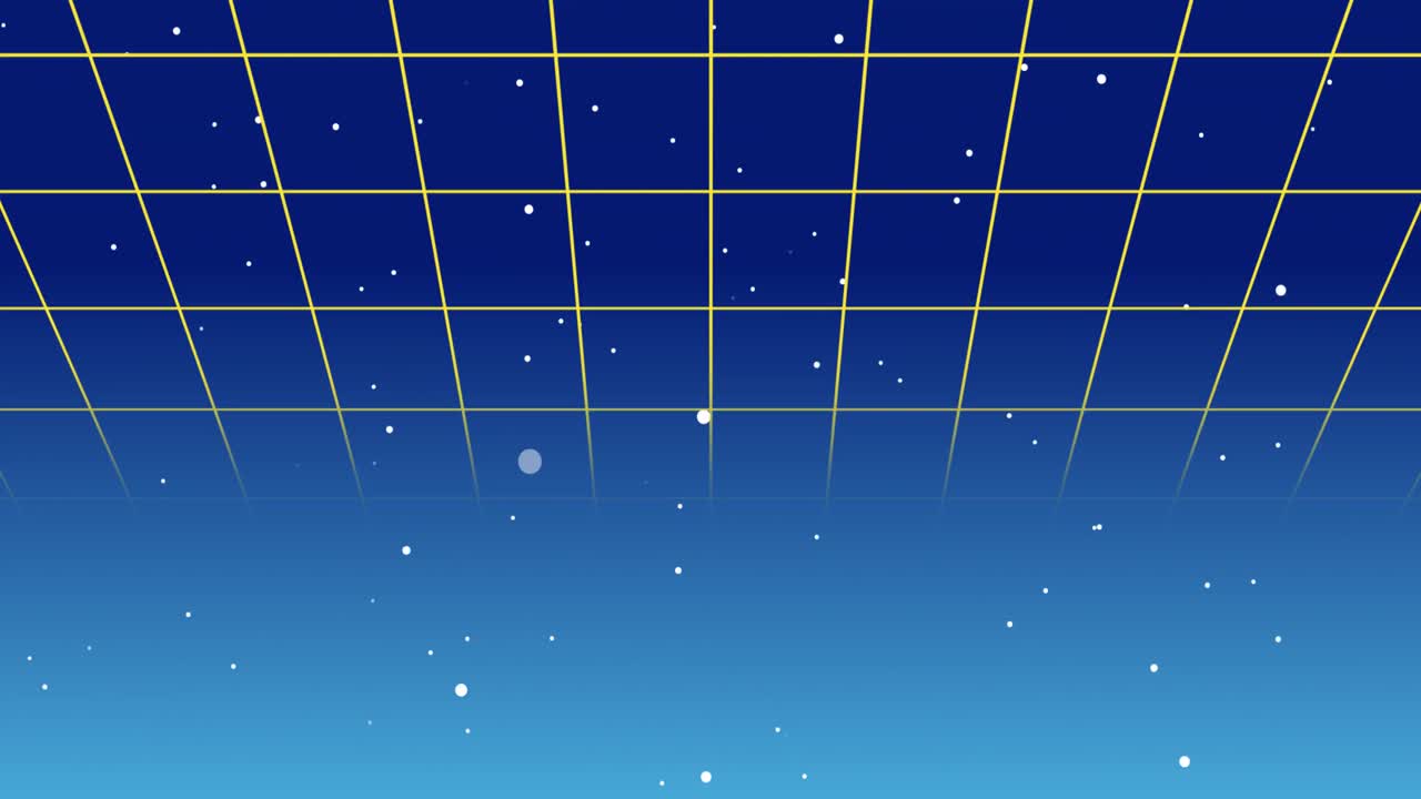 점들이 카메라 쪽으로 움직이고 그리드가 파란색 배경에서 위로 움직입니다.