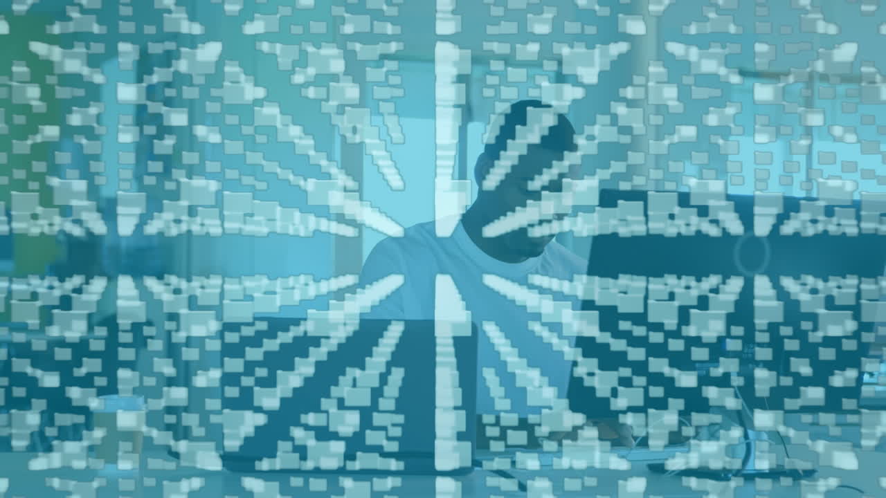 컴퓨터를 사용하는 아프리카계 미국인 사업가에 대한 그래픽 폴더,  ⁇ 락 및 코드의 애니메이션