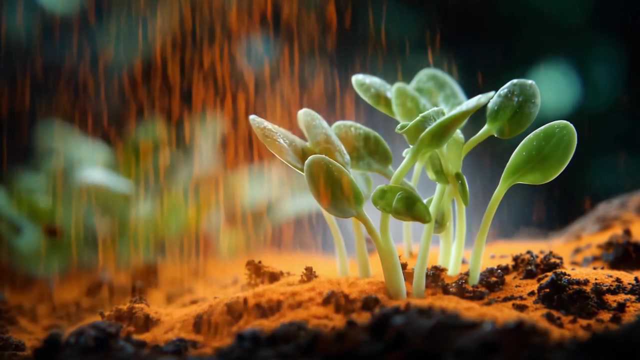 Crescimento Nutritivo: A Cativante Transformação de Plântulas Germinando de Solo Rico em um Ambiente Lindamente Iluminado