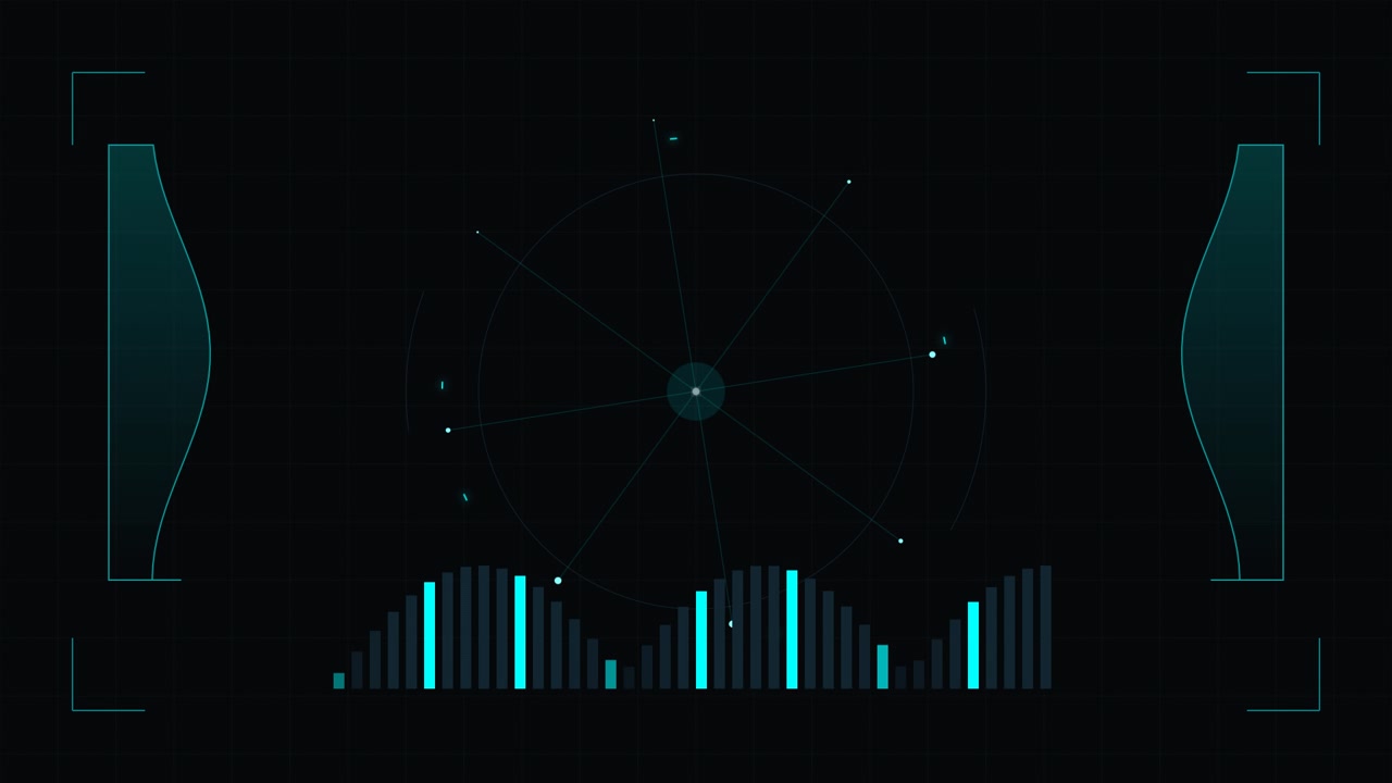 Futuristic Digital Radar Interface with Audio Frequency Visualization
