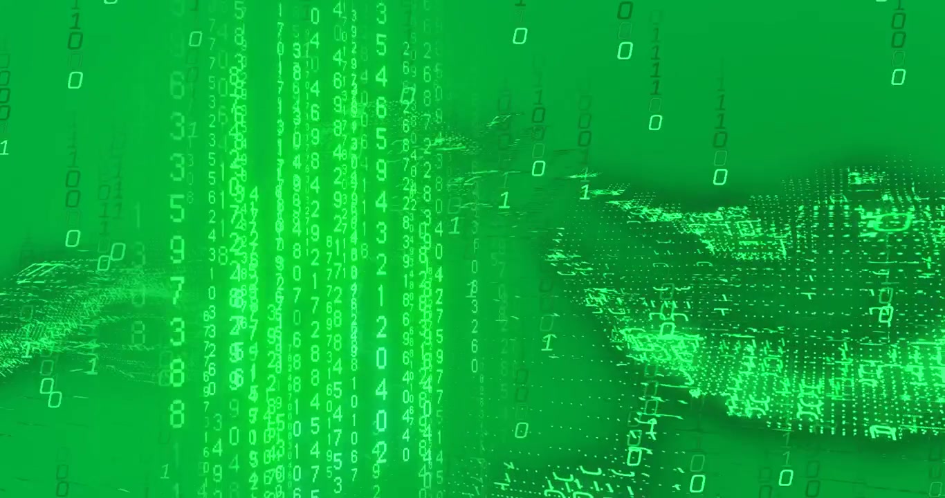 Animatie van binaire codedataverwerking op een zwarte achtergrond