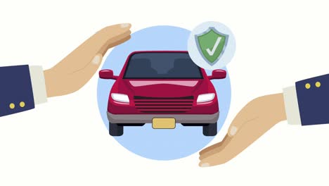 animación de seguro con las manos protegiendo el coche