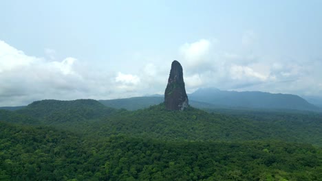 aerial view from pico cão grande. a volcanic elevation with a pronouncedly sharp shape, located in são tomé and príncipe, more precisely in the south of the island.africa