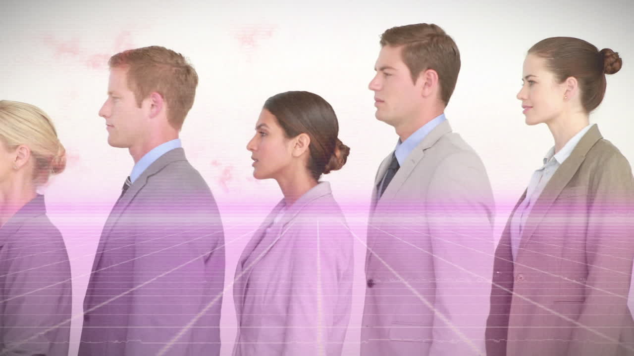 다양한 비즈니스 사람들 위에 네온 라인의 애니메이션