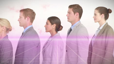 animation of neon lines over diverse business people