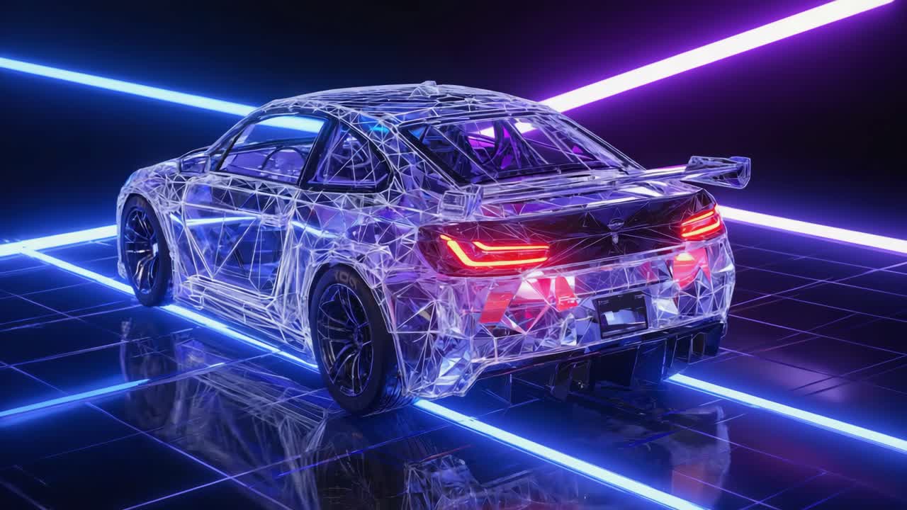 Wireframe Car with Neon Lights