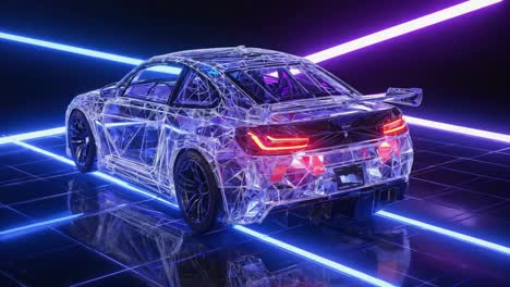 wireframe car with neon lights