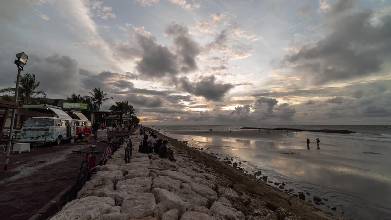 Sunset at a Beach in Bali with Food Trucks