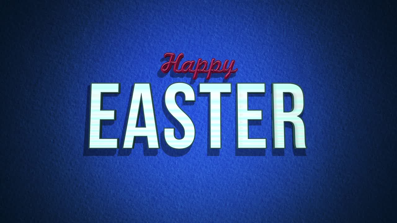 Testo Buona Pasqua retrò su texture vintage blu in stile anni '80.