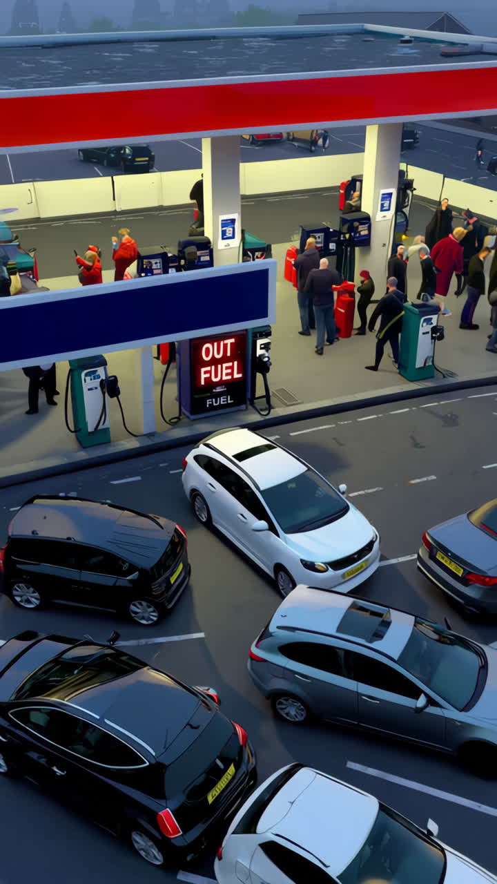 Fuel Shortage Causes Long Queues at a Gas Station