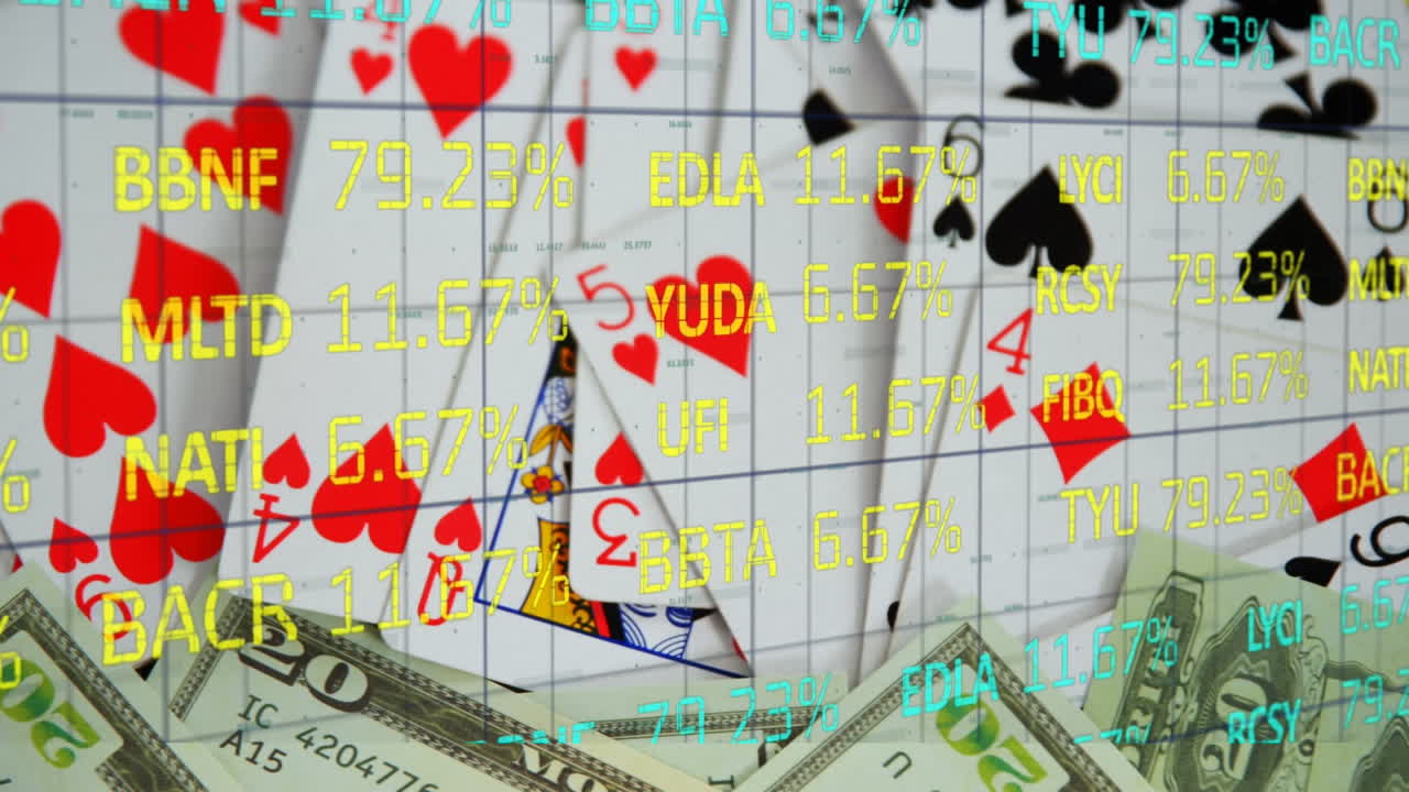 animación del procesamiento de datos financieros sobre tarjetas y dólares a bordo