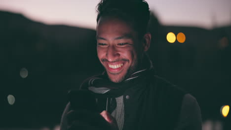 Night,-smartphone-and-man-with-a-smile