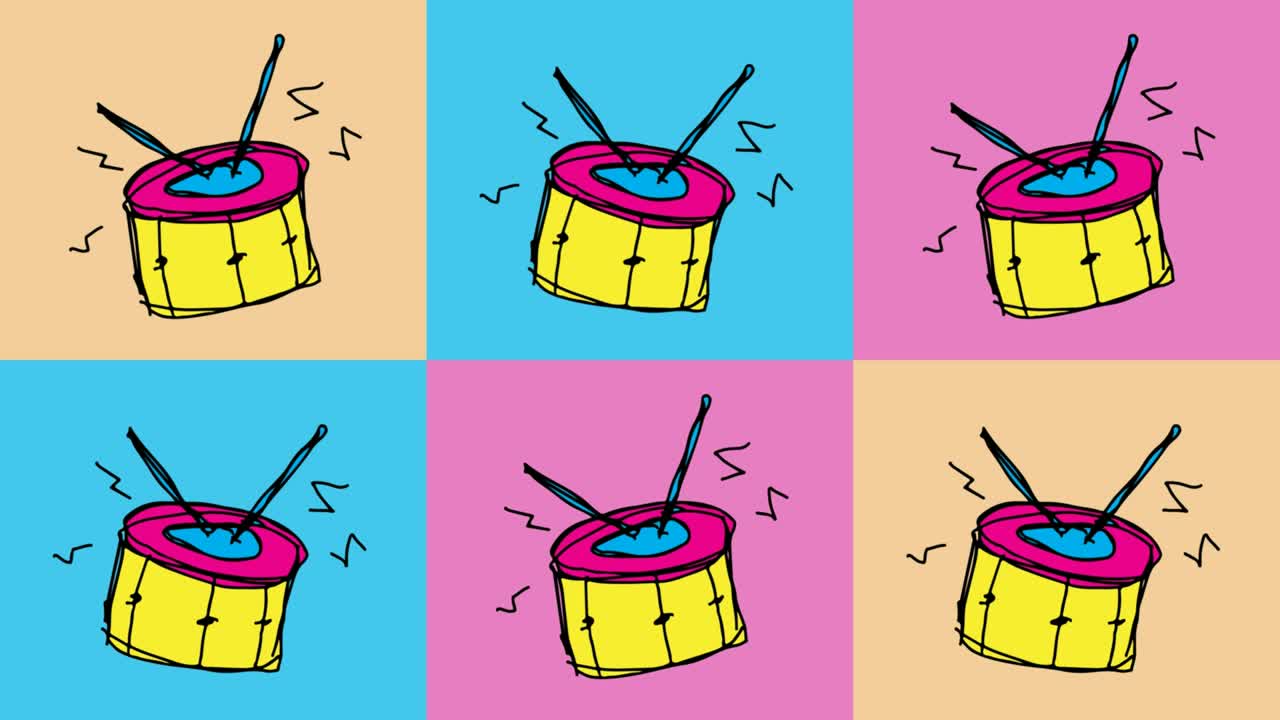 niños dibujando arte pop fondo sin costuras con tema de tambor de trampa