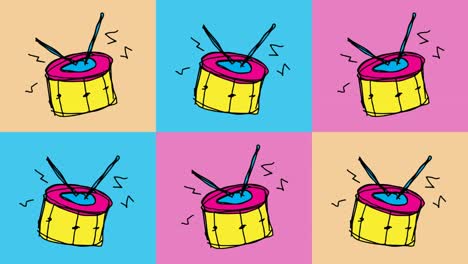 kids drawing pop art seamless background with theme of snare drum