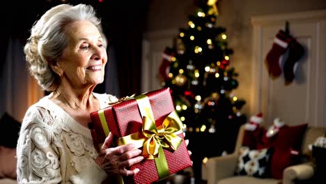 mujer mayor con regalo de navidad
