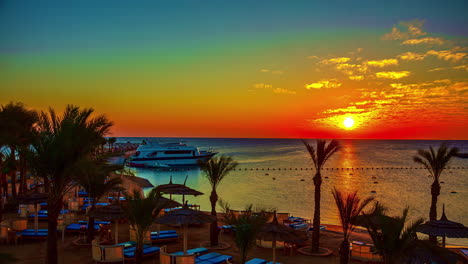 A-luxury-yacht-docked-on-the-Egyptian-Red-Sea-during-a-brilliant-sunrise---time-lapse