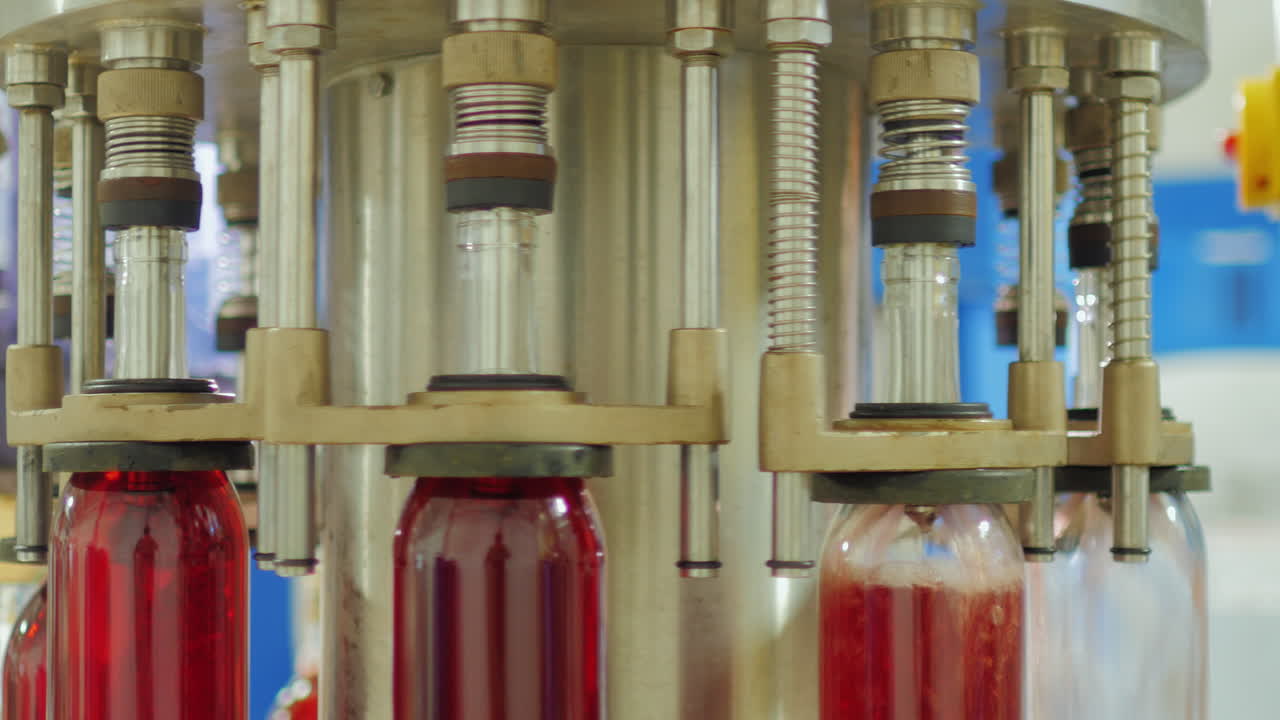 컨베이어 벨트 위를 이동하는 레드 와인 병 8