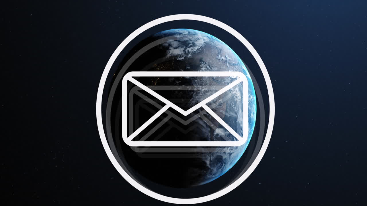 animación de un sobre en círculo en un globo sobre un fondo abstracto