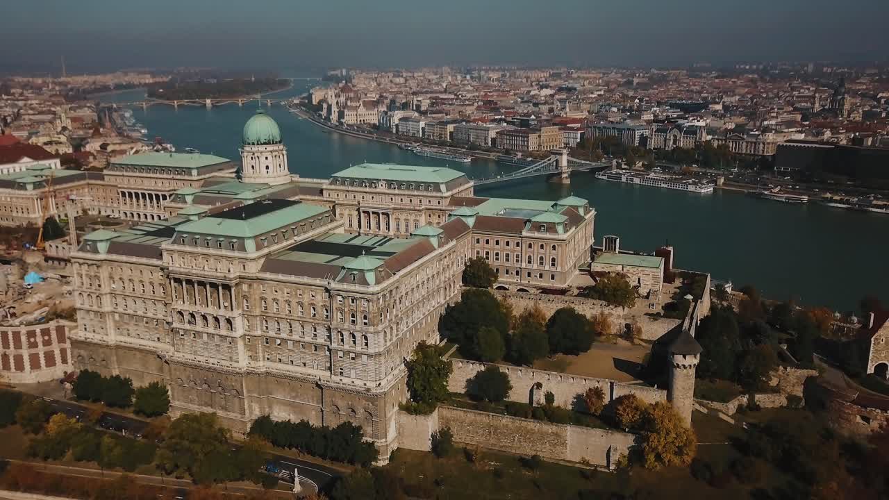 Aerial View of Buda Castle and Budapest Cityscape