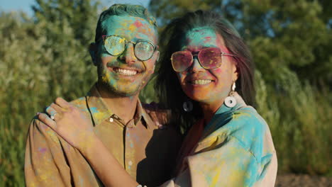couple celebrating holi festival