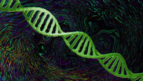 animation of dna strand over colourful shapes moving