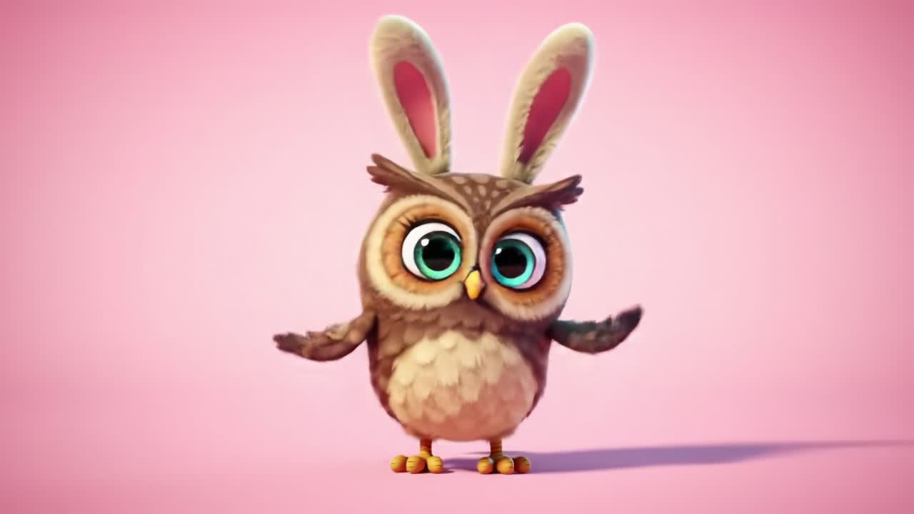 A Charming Animated Owl Character Decorated with Bunny Ears, Playfully ...