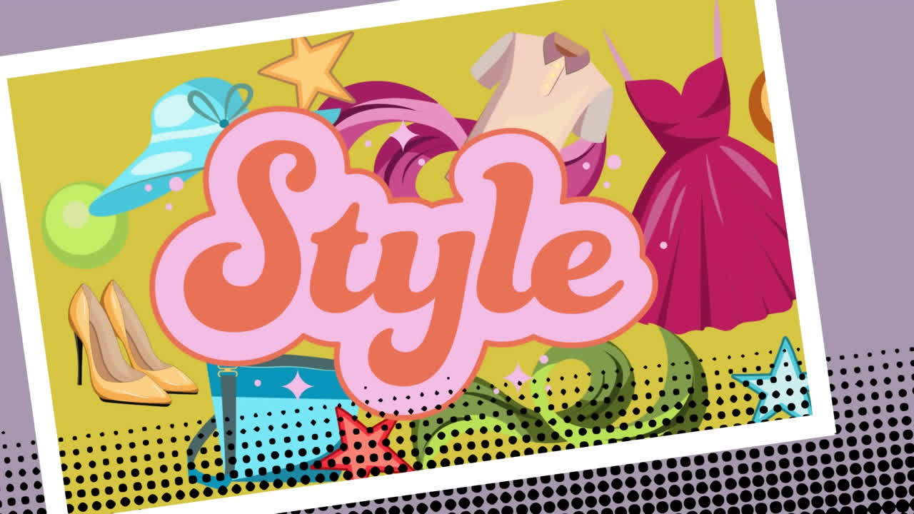 녹색 배경에 스타일 텍스트와 옷 아이콘의 애니메이션