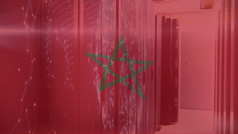 animación de la bandera de marruecos francés y procesamiento de datos digitales a través de servidores informáticos