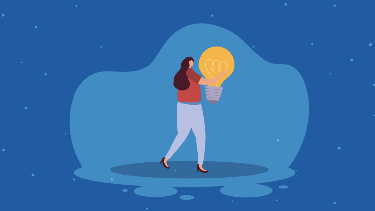 elegante mujer de negocios con animación de bombilla