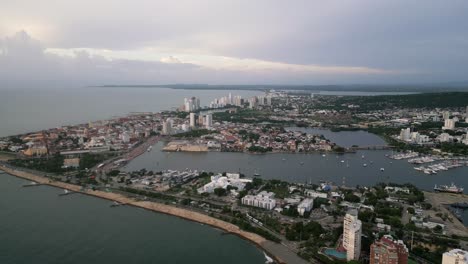 aerial view of cartagena de indias port city in colombia carribean coast with skyscraper modern hotel building