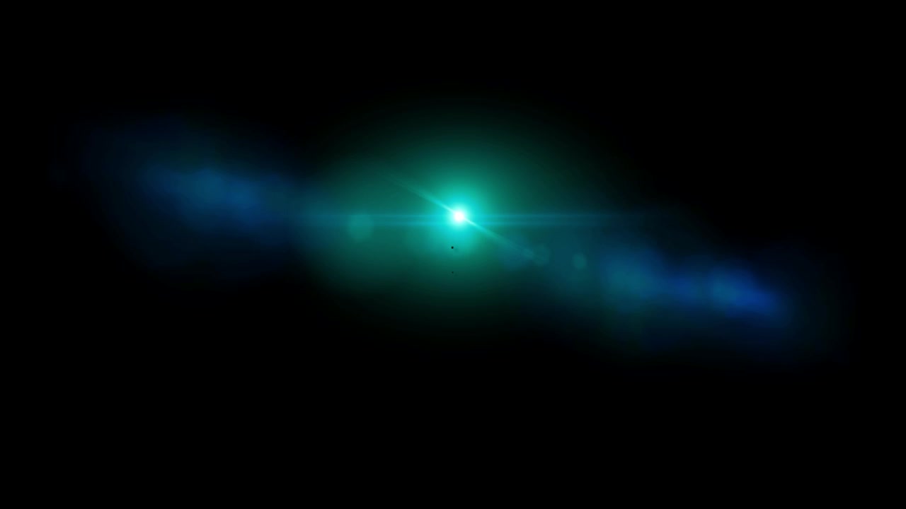Bagliore lente realistico di luce blu isolato su sfondo nero