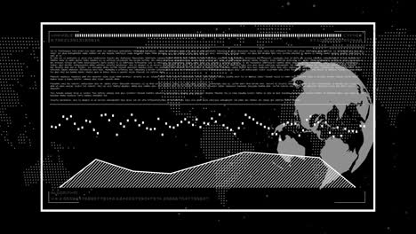 global data analysis and encryption animation over world map and binary code